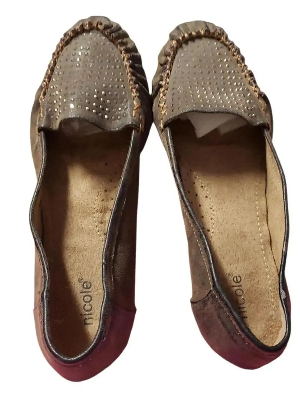 Nicole Alden Wide Moccasin Flats - Women 8.5W Comfort Shoes with Studded Detail